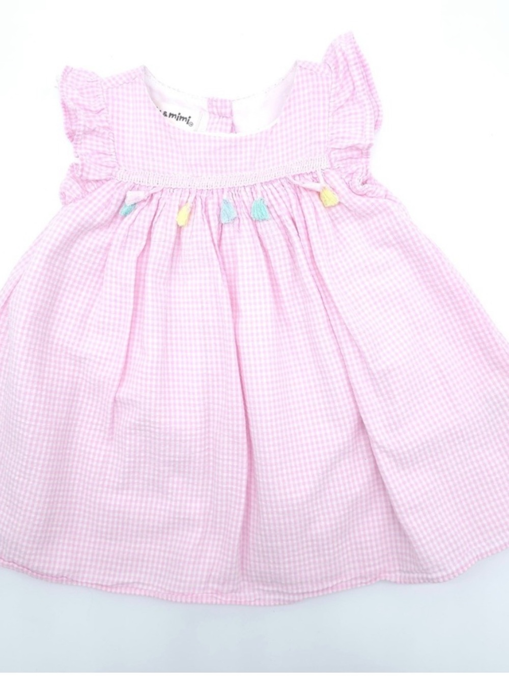 Mia & Mimi NWTPink Gingham Baby party Dress with Pastel Tassels